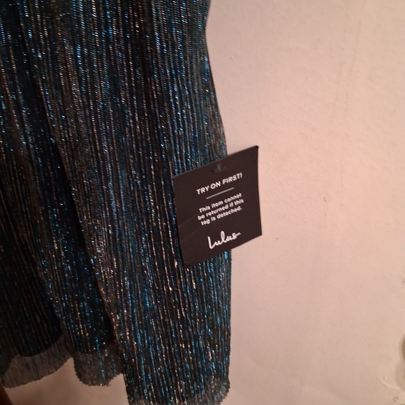 Lulus Ailey Gold Teal Deep Plunge Skater Dress NWT XL - Picture 5 of 11